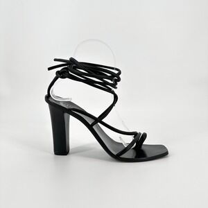 Gucci Black Strappy Sandals Tom Ford Era Square Toe Lace Up Block Heel 37C Rare